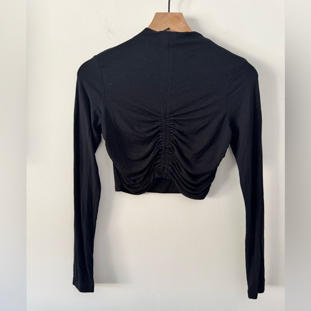 Anthropologie Black Ruched Crop Top XS